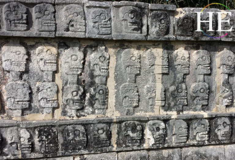 chichen itza carved skulls on the Gay Mexico trip with HE Travel