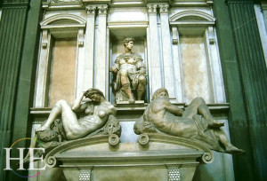 statues lounging on the medici chapel in florence italy