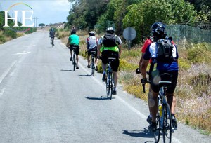 cyclists in a row on the HE Travel Gay Portugal Cycling Tour