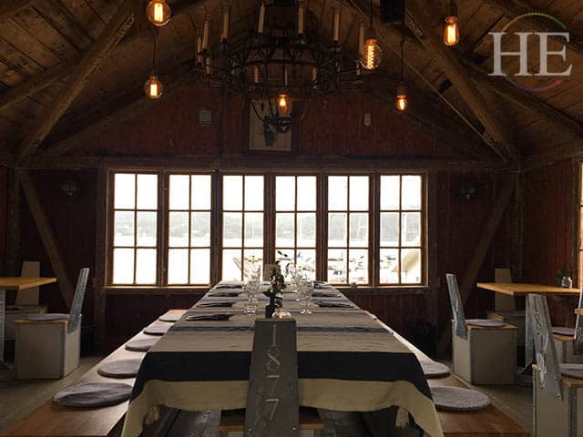 a beautifully set dining room at musselbaren in west sweden