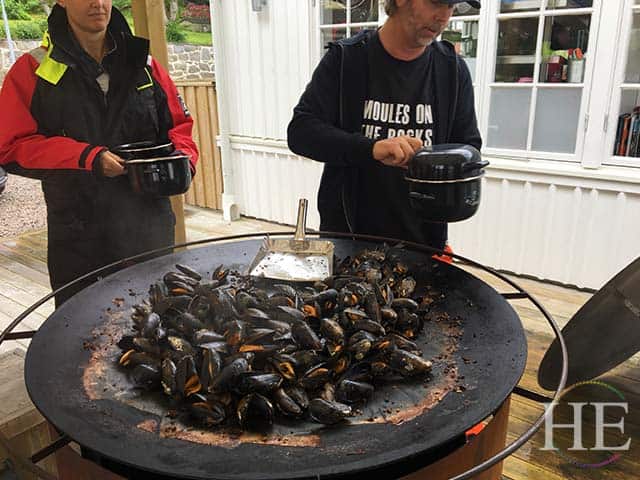 serving up fresh steamed swedish mussels at musselbaren in west sweden