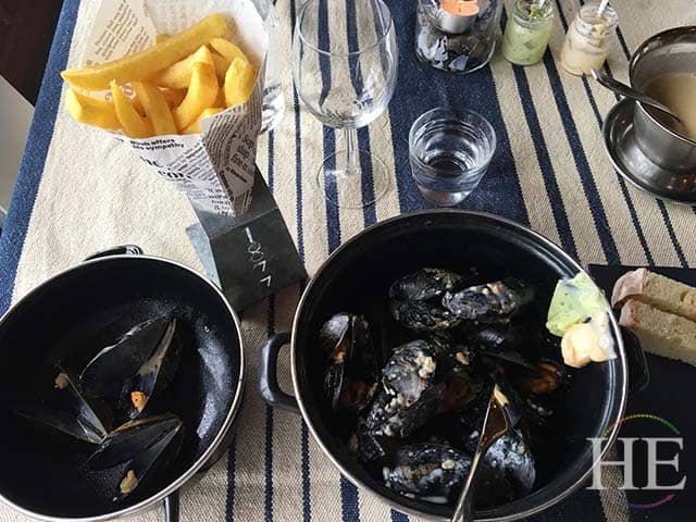 pot of fresh mussels with aioli and fries at musselbaren in west sweden