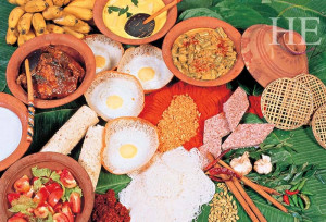 a feast of colorful food laid out for hungry mouths in sri lanka