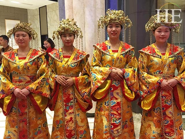 fancy lady greeters at a water banquet in luoyang china