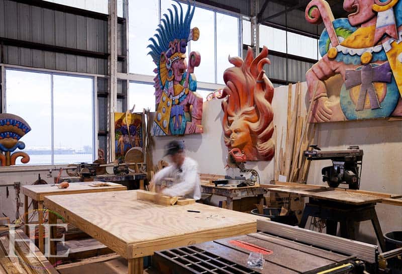 A view of a local woodworking artist creating large pieces that reflect the style and culture of the city's rich history to be enjoyed on the HE Travel New Orleans holiday