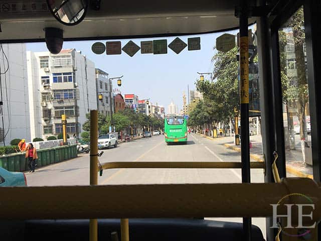 view from a public transportation bus in xi'an china