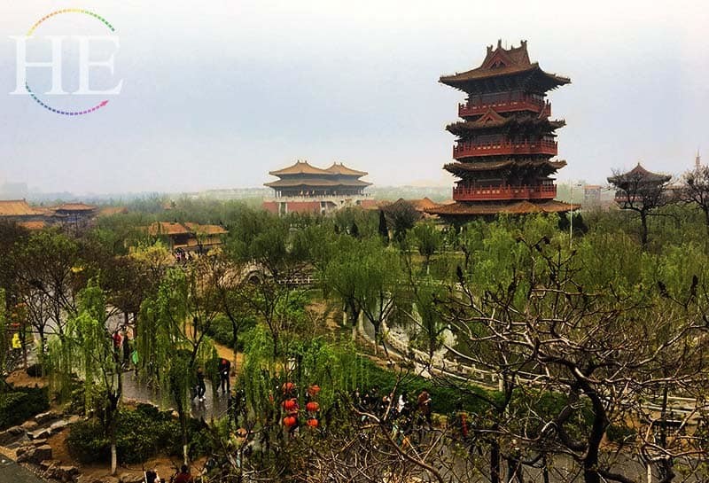 stunning view of pagodas surrounded by lush green trees at kaifeng city china