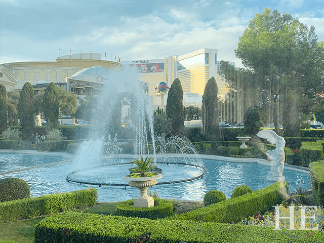 A view from inside Hell's Kitchen Restaurant overlooking a fountain on the Caesar's property in Las Vegas, Nevada.