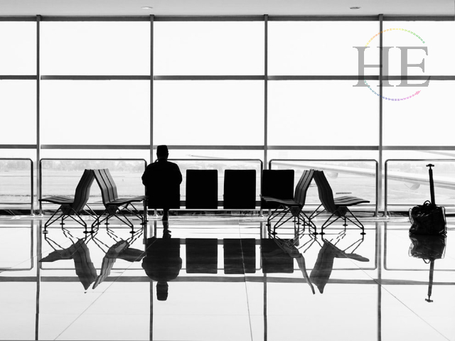 A black and white photo of an airport lounge featured on 9 recent innovations that have Airline Travel Easier Blog