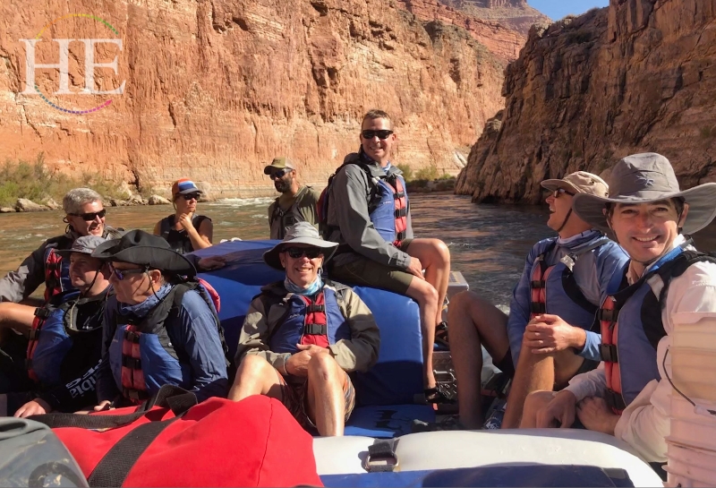 A fun group on a motorized raft on HE Travel's Splash Grand Canyon Gay Tour