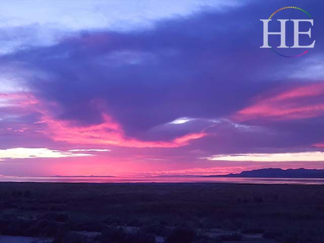 Antelope Island Sunset in Utah all in pink and purple tones