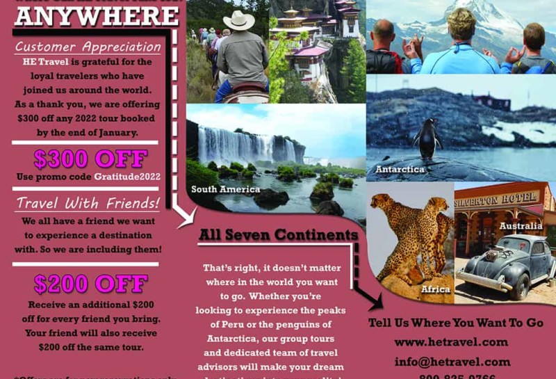 Pink background with text on left and bottom, pictures representing continents on the right top side