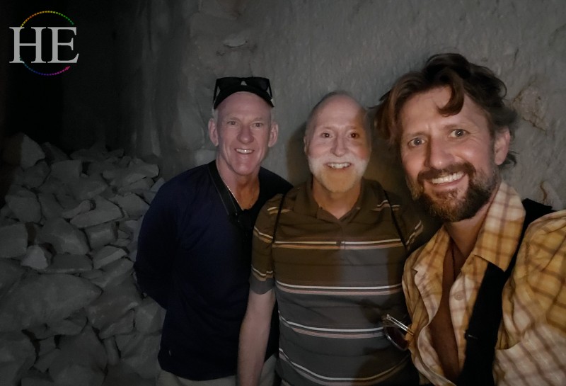 Zach Moses and HE Travel guests inside the Bent Pyramid in Egypt