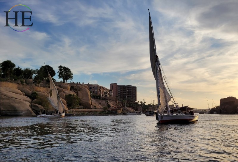 sailboat at sunset on the upper Nile river